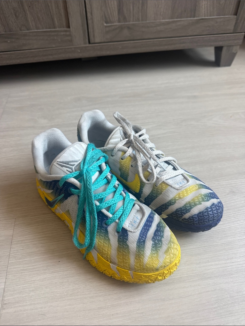 Nike Ja 3 Youth GS Murray State Basketball Sneakers - Teal, Yellow, Blue, White